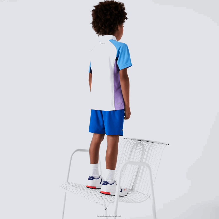 Lacoste sport regular fit tennispolo met mesh details 0828H3168 wit marineblauw paars 6hu jongens