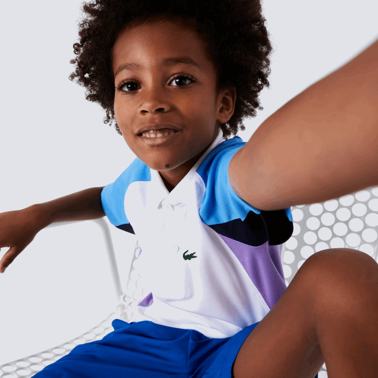 Lacoste sport regular fit tennispolo met mesh details 0828H3168 wit marineblauw paars 6hu jongens