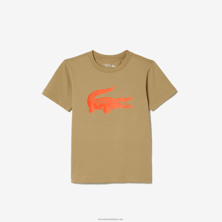Lacoste sport tennis technische jersey oversized croc t-shirt 0828H3018 beige oranje vi2 kinderen