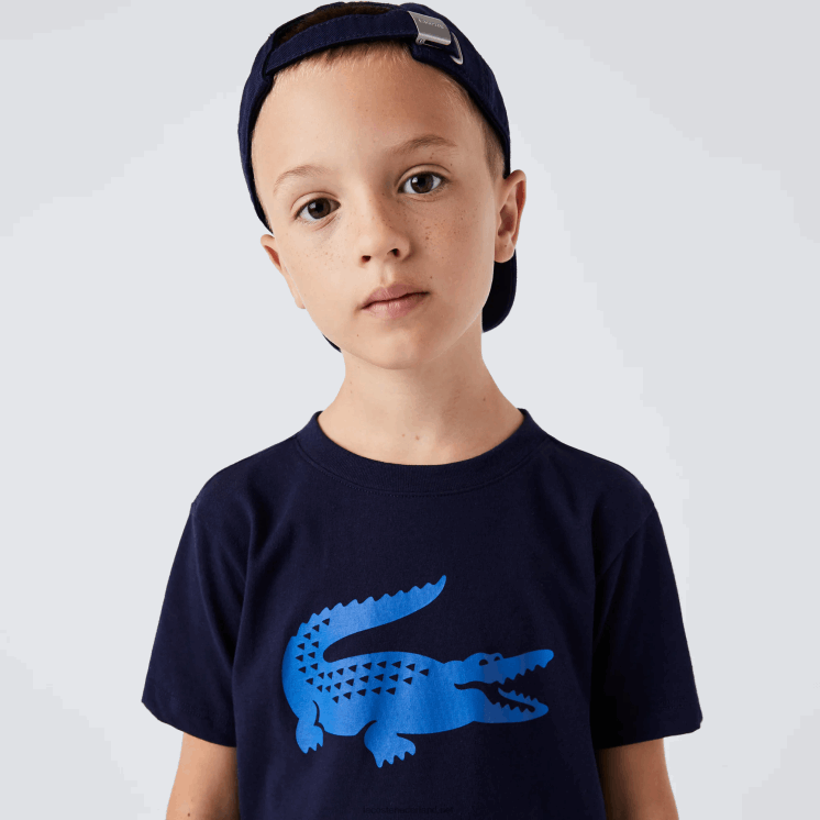Lacoste sport tennis technische jersey oversized croc t-shirt 0828H3121 marineblauw 976 kinderen
