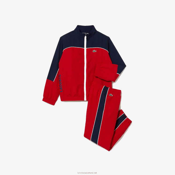 Lacoste sport trainingspak met kleurvlakken 0828H3210 rood marineblauw 528 jongens