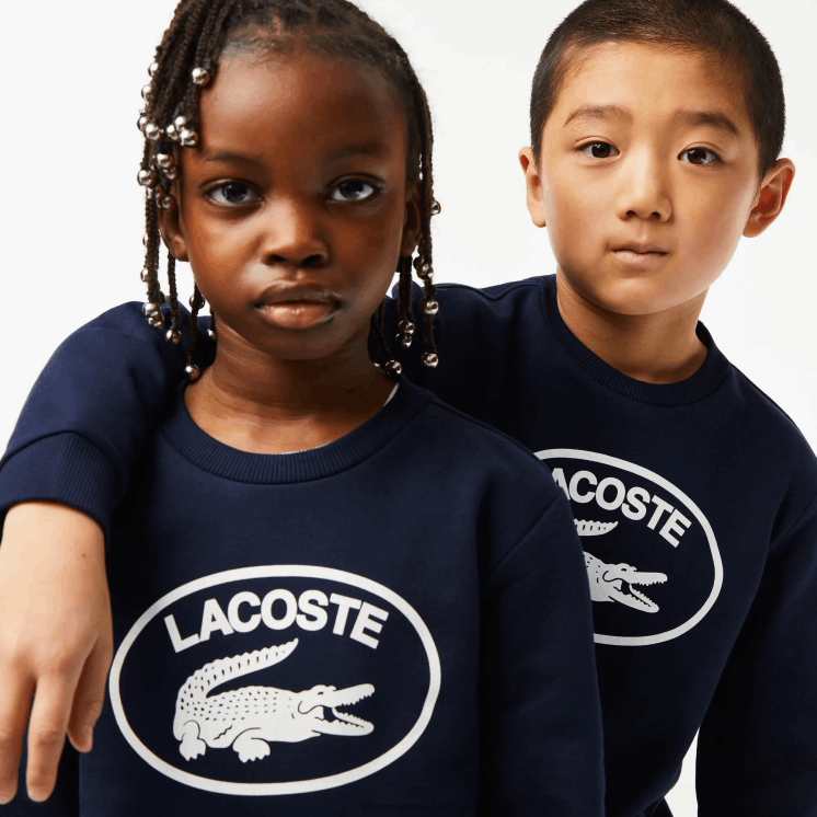 Lacoste sweatshirt met contrasterend colorblock-logo 0828H3055 marineblauw wit 525 kinderen