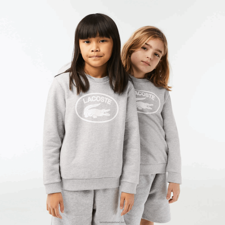 Lacoste sweatshirt met contrasterend colorblock-logo 0828H3058 grijs chine wit bg3 kinderen