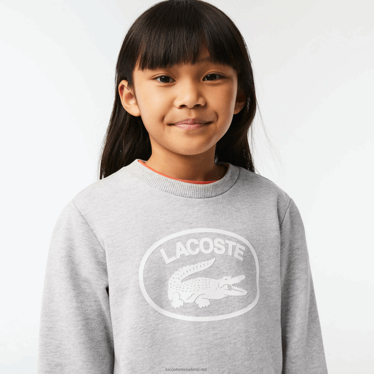 Lacoste sweatshirt met contrasterend colorblock-logo 0828H3058 grijs chine wit bg3 kinderen