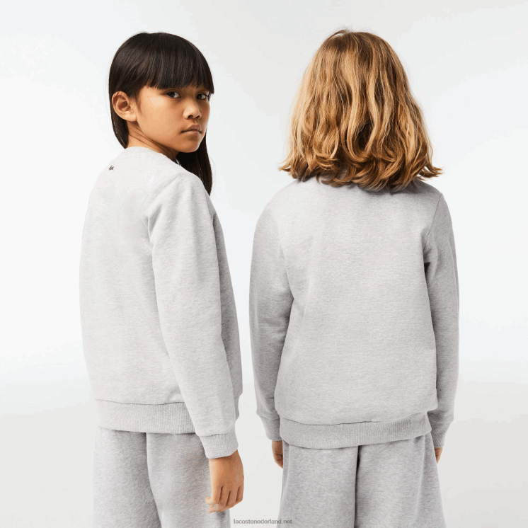 Lacoste sweatshirt met contrasterend colorblock-logo 0828H3058 grijs chine wit bg3 kinderen