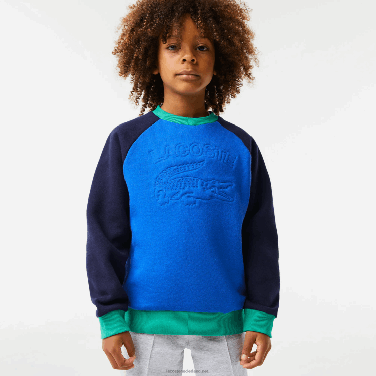 Lacoste sweatshirt met kleurvlakken en merknaam 0828H3194 marineblauw groen 7w2 jongens