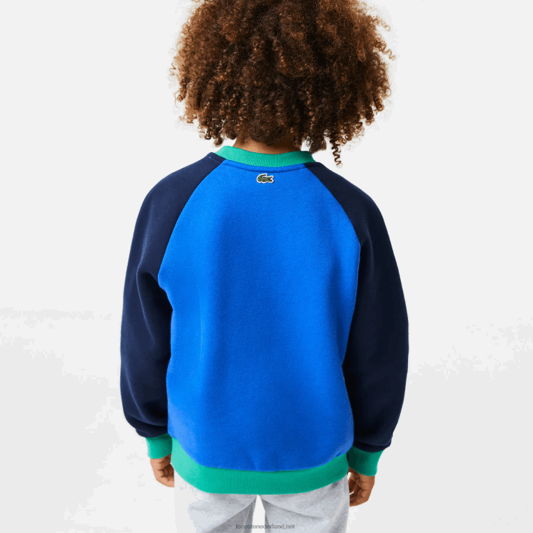 Lacoste sweatshirt met kleurvlakken en merknaam 0828H3194 marineblauw groen 7w2 jongens