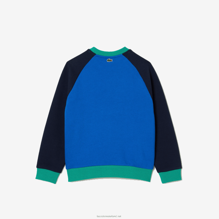 Lacoste sweatshirt met kleurvlakken en merknaam 0828H3194 marineblauw groen 7w2 jongens
