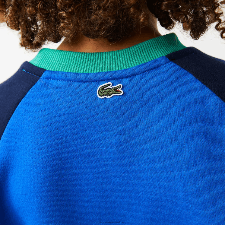 Lacoste sweatshirt met kleurvlakken en merknaam 0828H3194 marineblauw groen 7w2 jongens