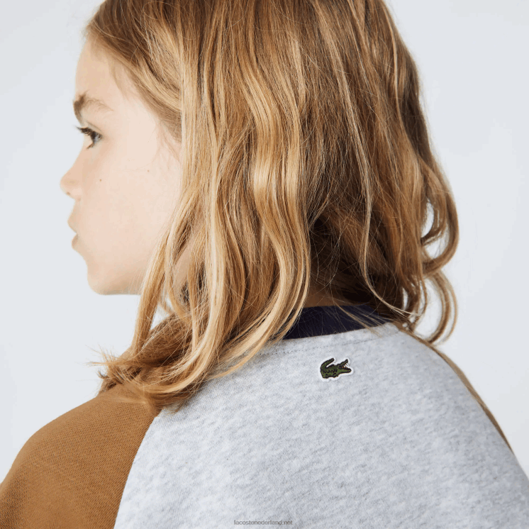 Lacoste sweatshirt met kleurvlakken en merknaam 0828H3195 grijs chine bruin marineblauw ne1 jongens