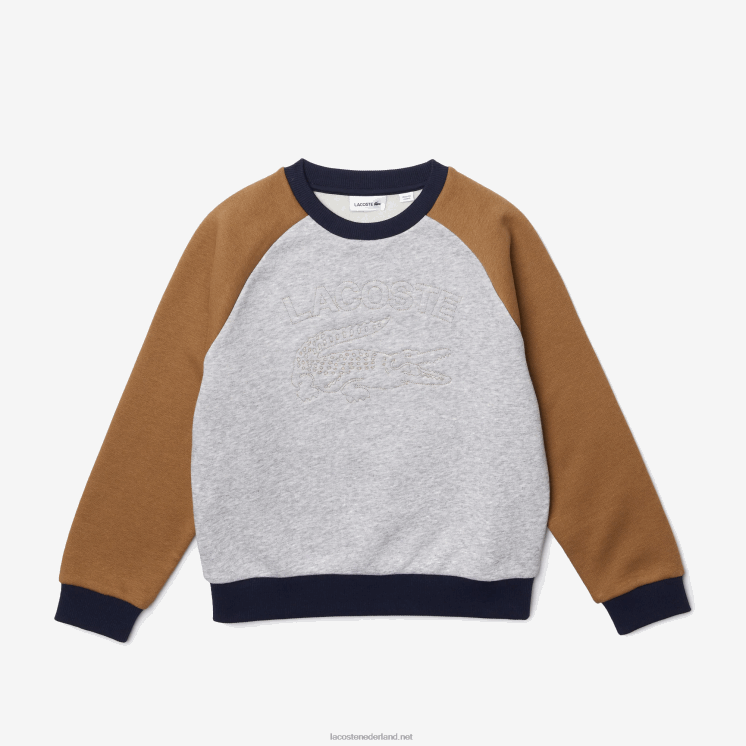 Lacoste sweatshirt met kleurvlakken en merknaam 0828H3195 grijs chine bruin marineblauw ne1 jongens