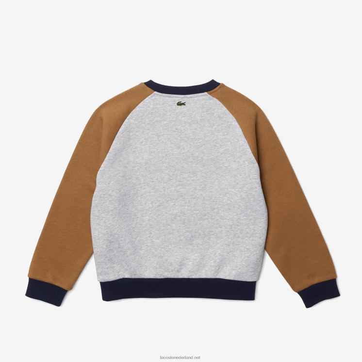 Lacoste sweatshirt met kleurvlakken en merknaam 0828H3195 grijs chine bruin marineblauw ne1 jongens