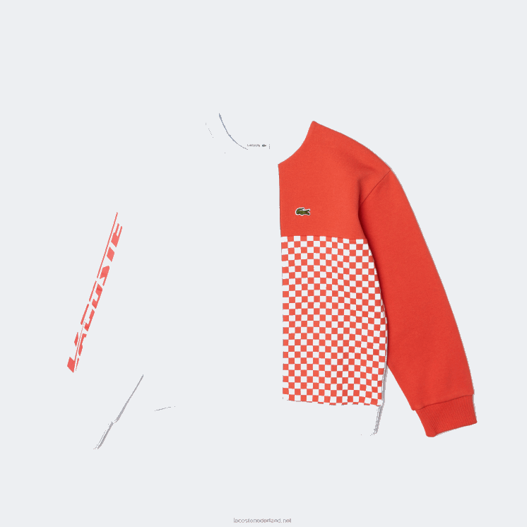Lacoste sweatshirt met kleurvlakken van biologisch katoen 0828H3048 lichtblauw oranje wit edz kinderen