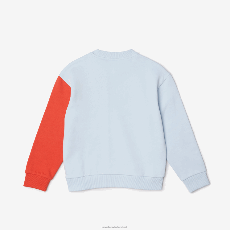 Lacoste sweatshirt met kleurvlakken van biologisch katoen 0828H3048 lichtblauw oranje wit edz kinderen