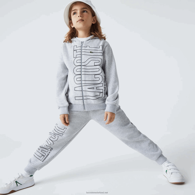 Lacoste sweatshirt met rits en capuchon met merknaam 0828H3184 grijze chine ca jongens