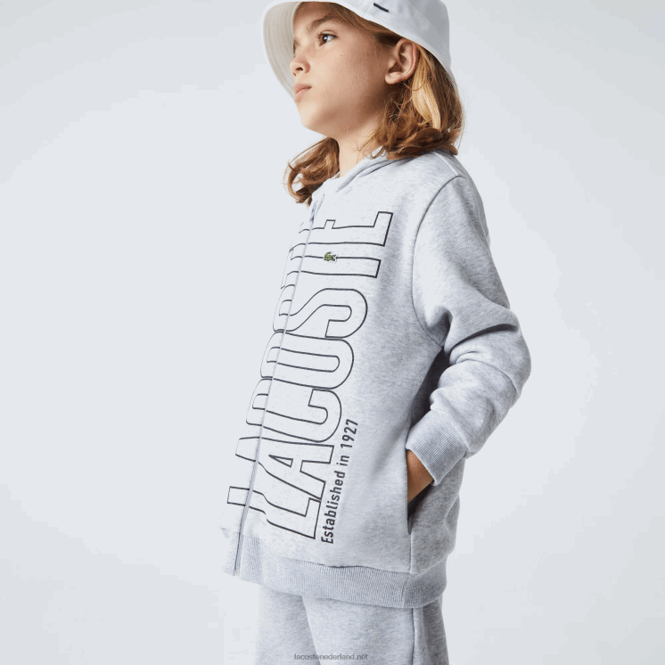 Lacoste sweatshirt met rits en capuchon met merknaam 0828H3184 grijze chine ca jongens