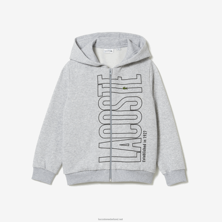 Lacoste sweatshirt met rits en capuchon met merknaam 0828H3184 grijze chine ca jongens