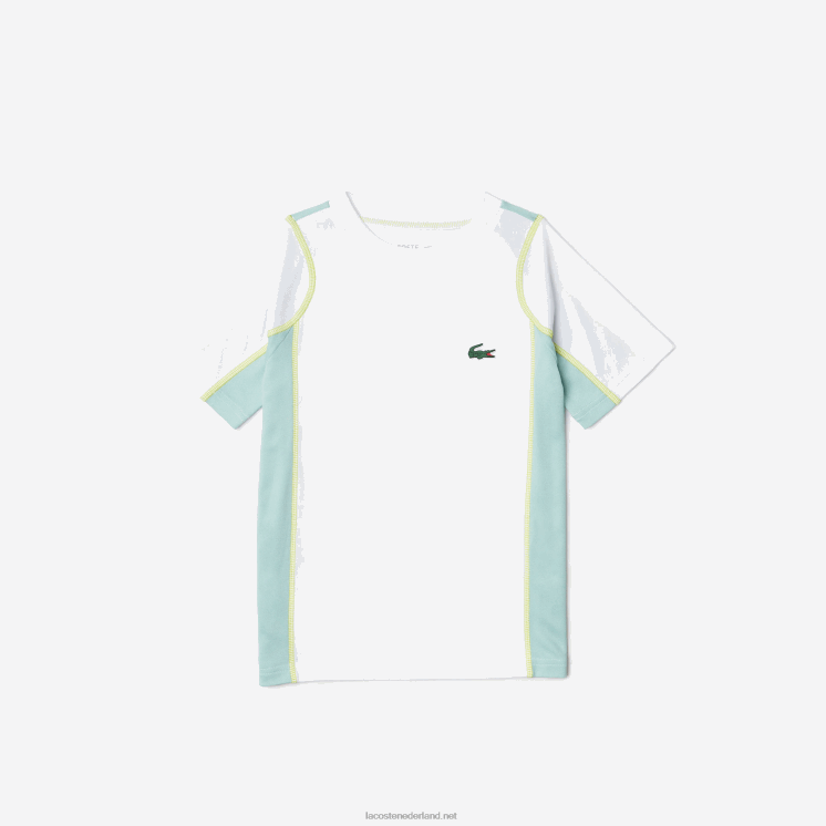 Lacoste tennis colorblock piqué t-shirt 0828H3008 wit lichtgroen geel awc jongens