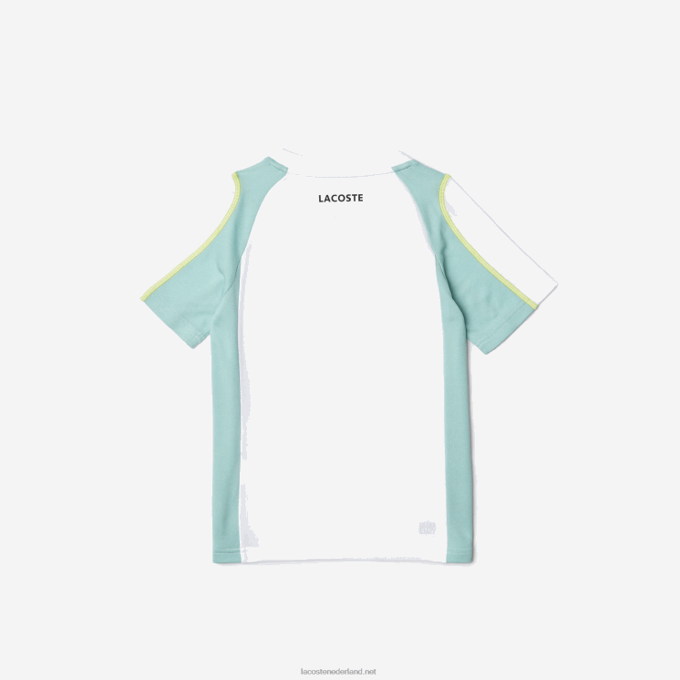 Lacoste tennis colorblock piqué t-shirt 0828H3008 wit lichtgroen geel awc jongens