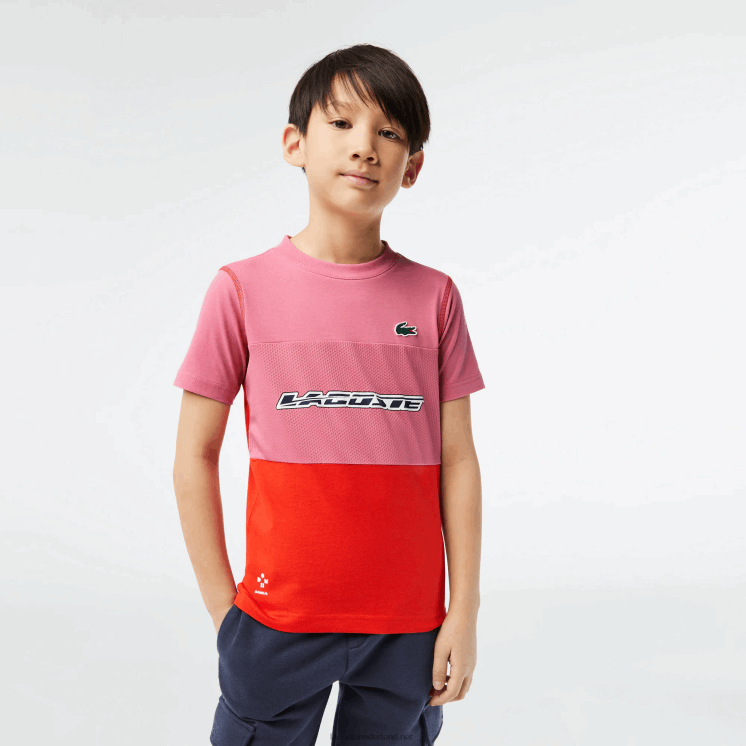 Lacoste tennis x daniil medvedev jersey t-shirt 0828H3004 roze rood blauw c1y jongens