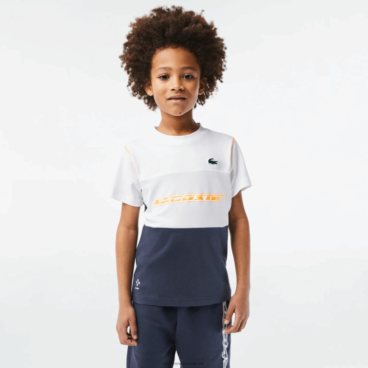 Lacoste tennis x daniil medvedev jersey t-shirt 0828H3005 wit blauw oranje wyi jongens