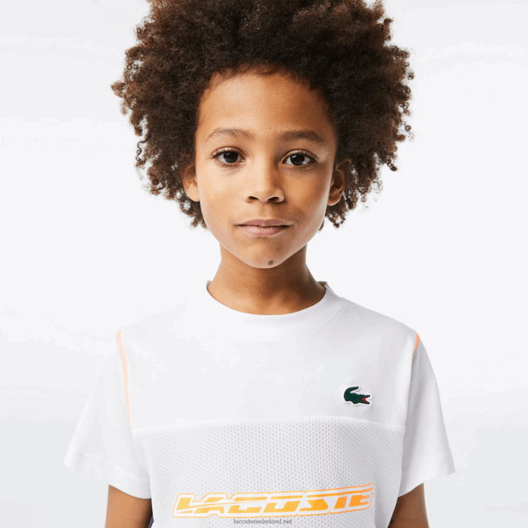 Lacoste tennis x daniil medvedev jersey t-shirt 0828H3005 wit blauw oranje wyi jongens