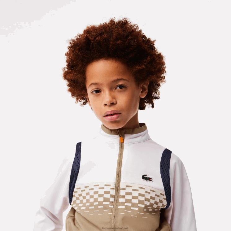 Lacoste tennis x daniil medvedev joggingbroek 0828H3042 beige wit blauw oranje schrift jongens