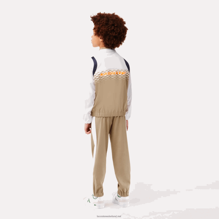 Lacoste tennis x daniil medvedev joggingbroek 0828H3042 beige wit blauw oranje schrift jongens