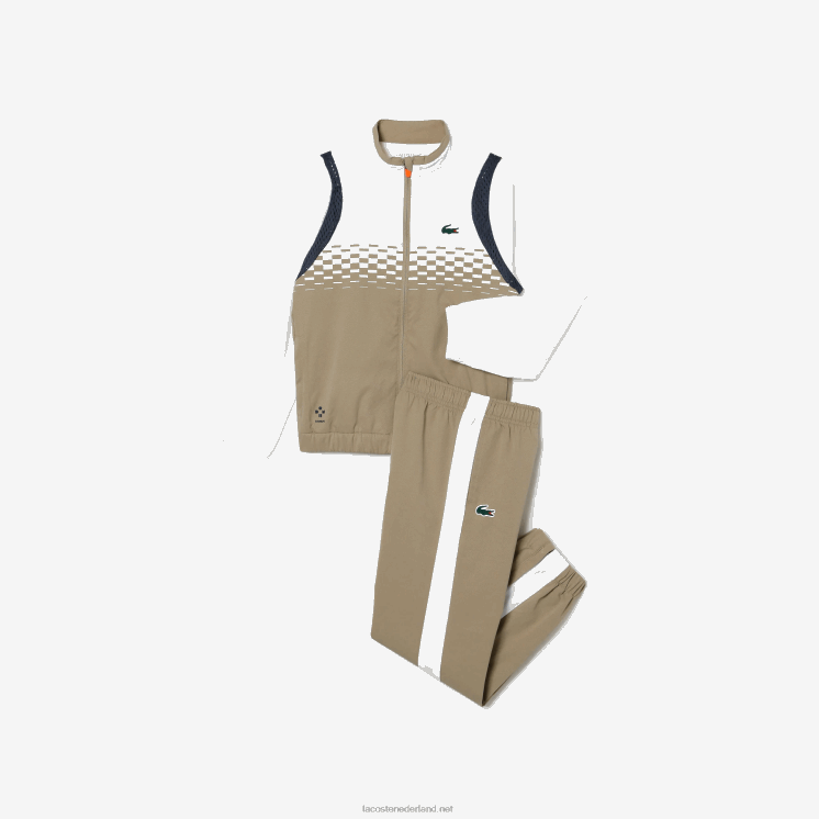 Lacoste tennis x daniil medvedev joggingbroek 0828H3042 beige wit blauw oranje schrift jongens