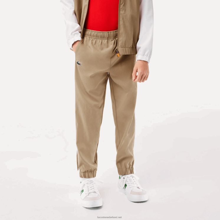 Lacoste tennis x daniil medvedev joggingbroek 0828H3042 beige wit blauw oranje schrift jongens