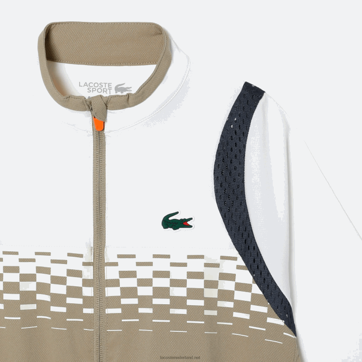 Lacoste tennis x daniil medvedev joggingbroek 0828H3042 beige wit blauw oranje schrift jongens