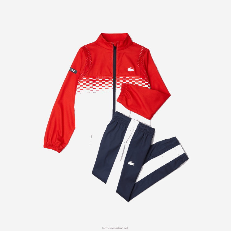 Lacoste tennis x daniil medvedev joggingbroek 0828H3043 rood wit blauw cf1 jongens