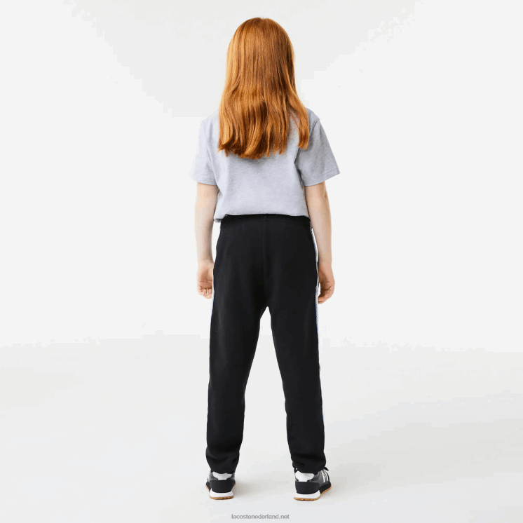 Lacoste trainingsbroek met bedrukte banden 0828H3223 zwart blauw 985 kinderen