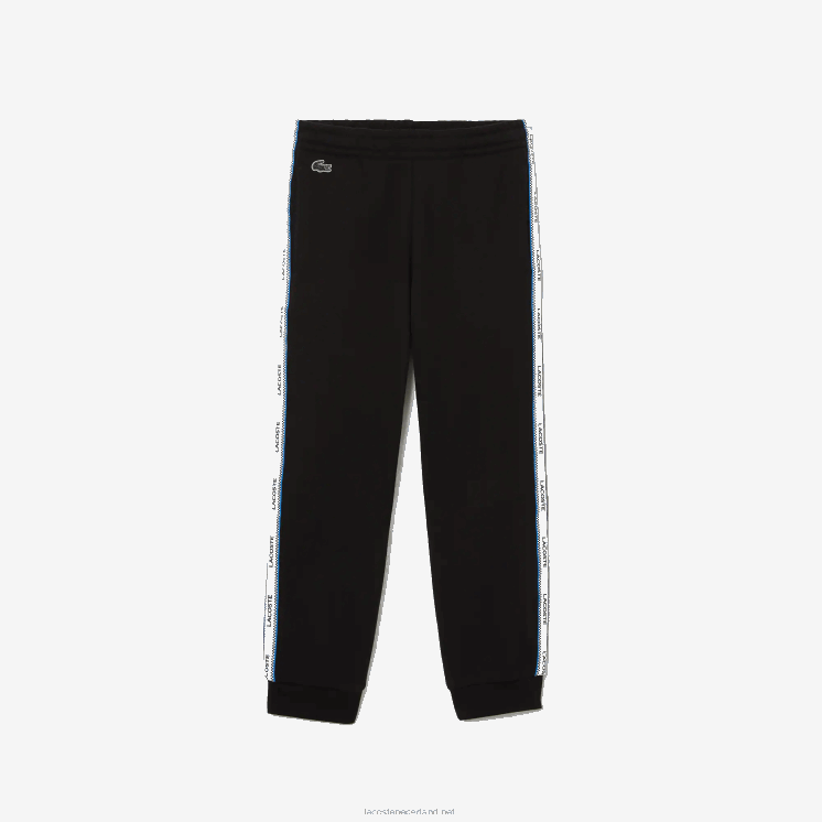 Lacoste trainingsbroek met bedrukte banden 0828H3223 zwart blauw 985 kinderen