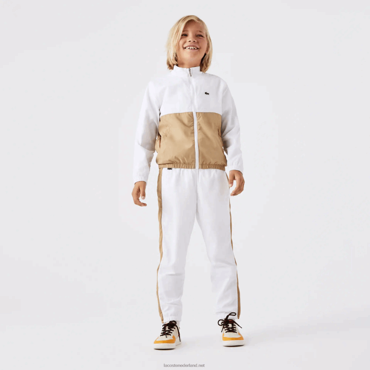 Lacoste trainingsbroek met contrasterende band 0828H3224 witbeige wn5 kinderen