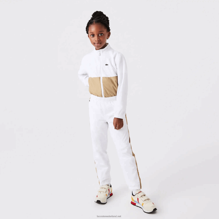 Lacoste trainingsbroek met contrasterende band 0828H3224 witbeige wn5 kinderen