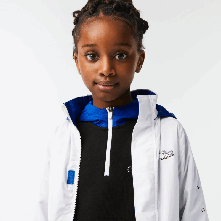 Lacoste waterafstotende jas met afneembare capuchon 0828H3240 wit blauw zwart 9cw kinderen
