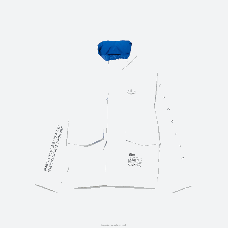 Lacoste waterafstotende jas met afneembare capuchon 0828H3240 wit blauw zwart 9cw kinderen