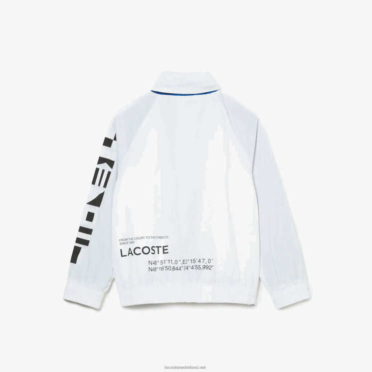 Lacoste waterafstotende jas met afneembare capuchon 0828H3240 wit blauw zwart 9cw kinderen