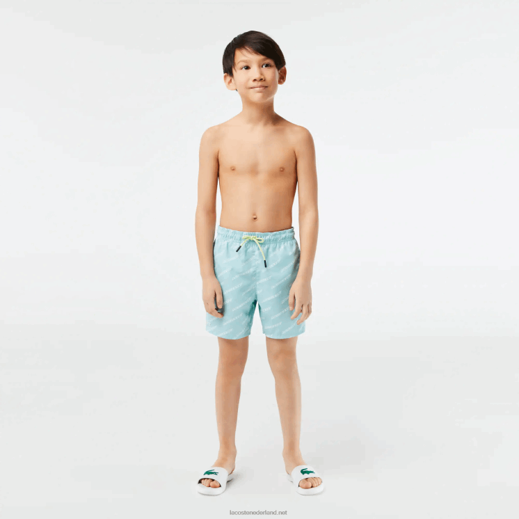 Lacoste zwembroek van gerecycled polyester met print 0828H3108 mint lgf jongens