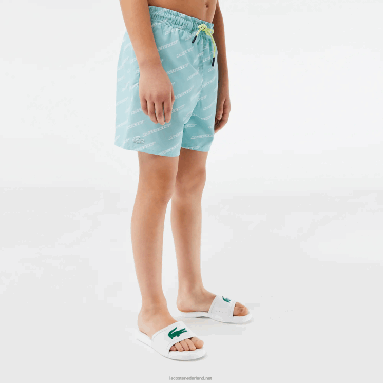 Lacoste zwembroek van gerecycled polyester met print 0828H3108 mint lgf jongens