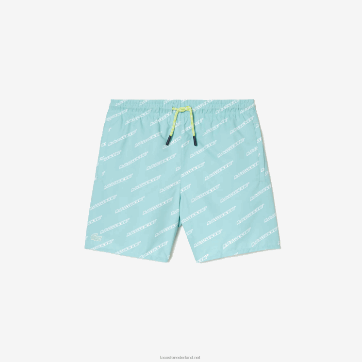 Lacoste zwembroek van gerecycled polyester met print 0828H3108 mint lgf jongens
