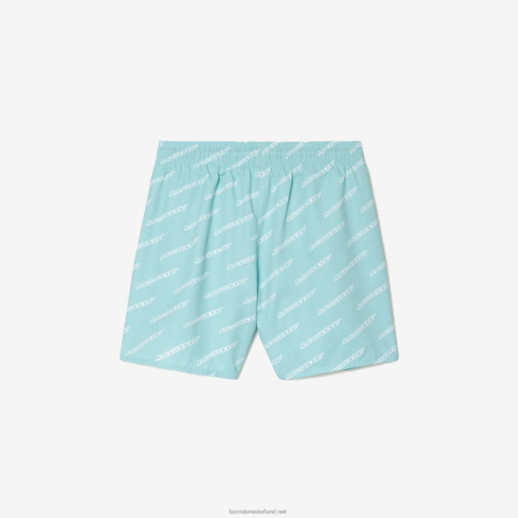 Lacoste zwembroek van gerecycled polyester met print 0828H3108 mint lgf jongens