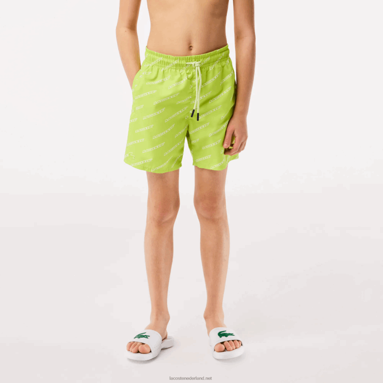 Lacoste zwembroek van gerecycled polyester met print 0828H3109 geel wit 9zv jongens