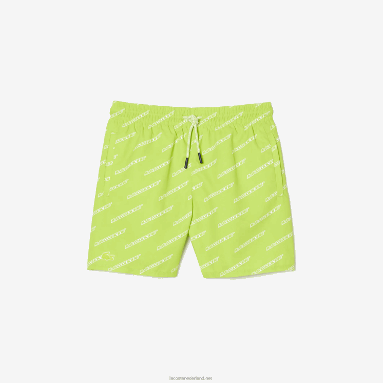 Lacoste zwembroek van gerecycled polyester met print 0828H3109 geel wit 9zv jongens
