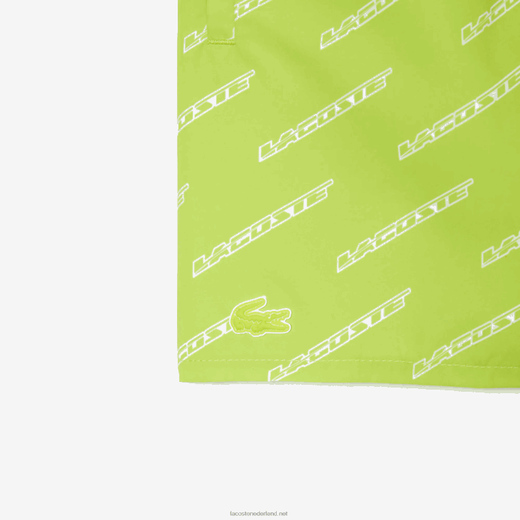 Lacoste zwembroek van gerecycled polyester met print 0828H3109 geel wit 9zv jongens