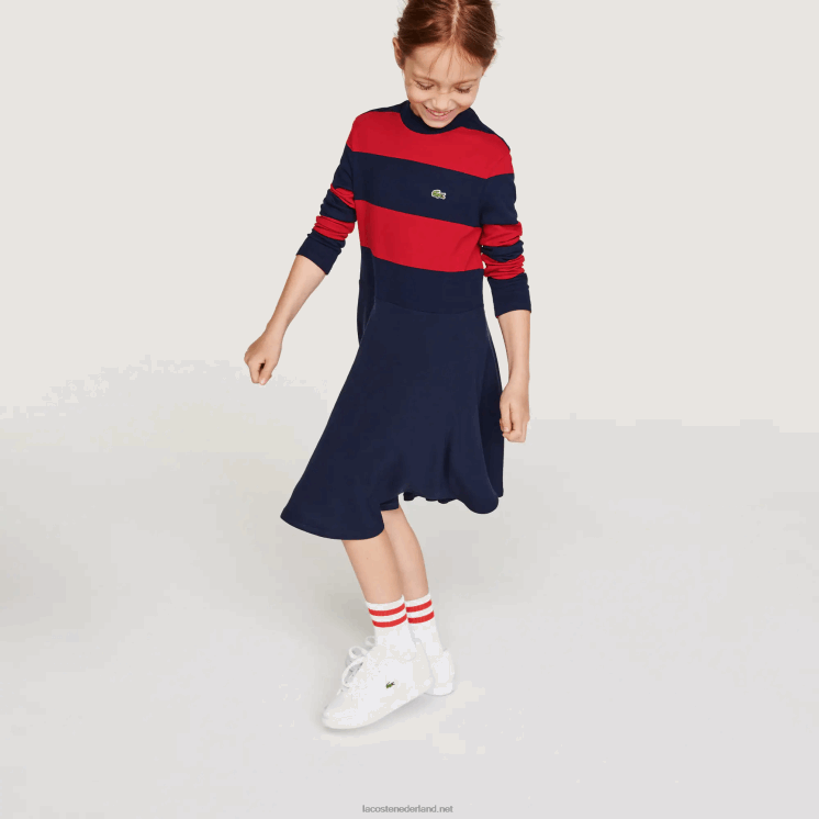 Lacoste gestreepte gebreide coltrui 0828H3294 marineblauw rood 0y4 meisjes