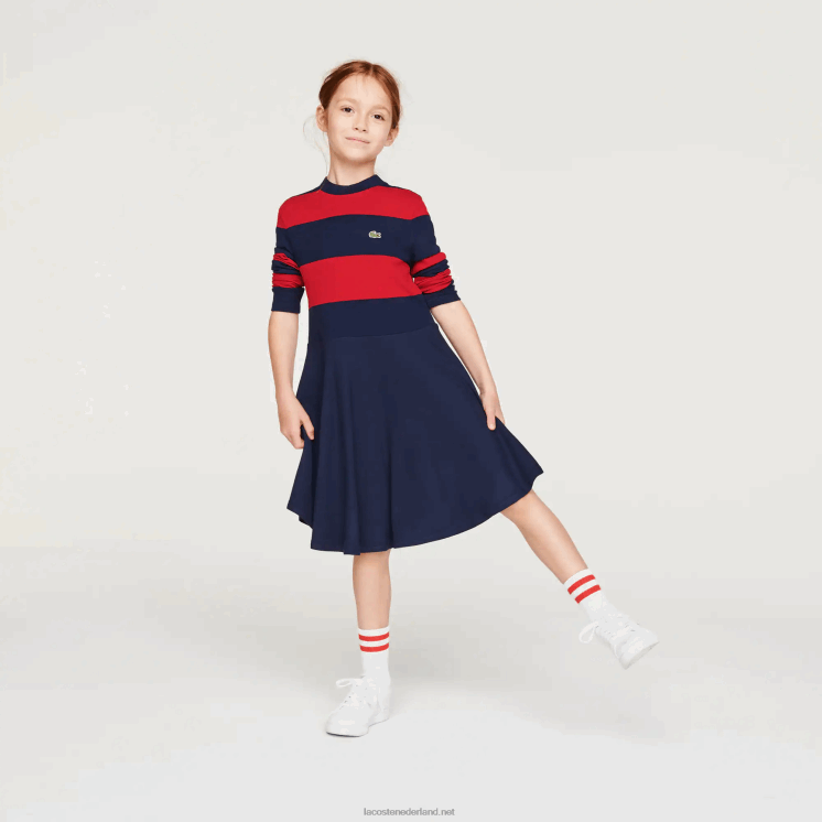 Lacoste gestreepte gebreide coltrui 0828H3294 marineblauw rood 0y4 meisjes