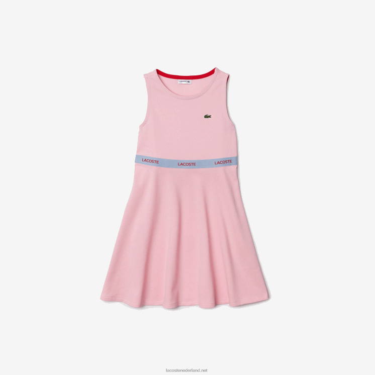 Lacoste tanktopjurk van biokatoen met merktaille 0828H3285 roze rood blindganger meisjes
