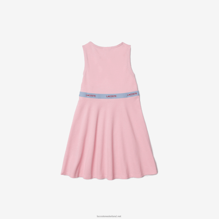 Lacoste tanktopjurk van biokatoen met merktaille 0828H3285 roze rood blindganger meisjes